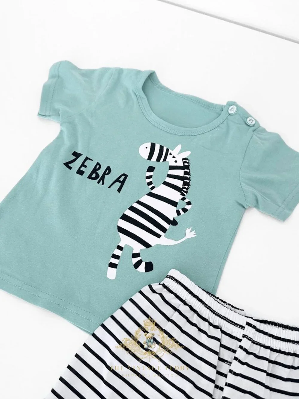 NWT Cute Boys Matching Set Kids T-shirt & Shorts 2-Piece 100% Cotton Zebra 6-9M - Picture 3 of 4